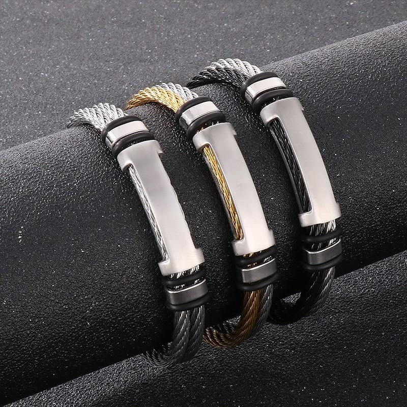Hip Hop Double Layer Open Bangles For Men Brushed Stainless Steel Wire Mesh Chain Bracelet Male Charm Thick Party Jewelry Gift