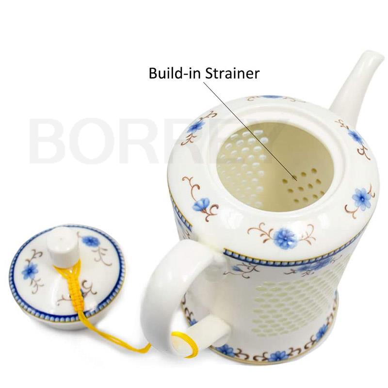 BORREY Ceramic Grain Porcelain Tea Set 1pot6Cups In Gift Box Ling Long Devil's Work Floral Kung Fu Teapot Puer Oolong Tea Kettle