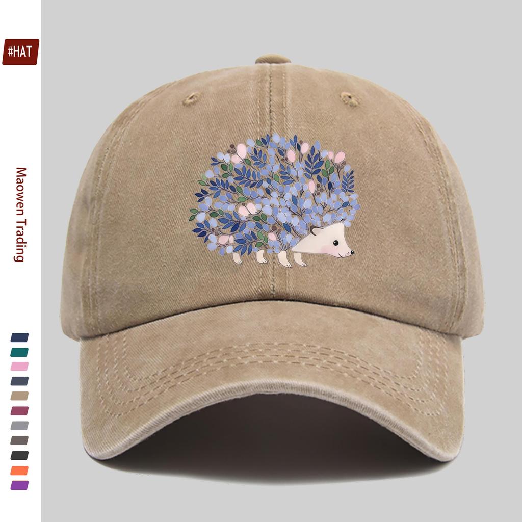 Pc Floral Hedgehog Print Baseball Cap Casual Pattern Design Decor Hat Comfortable Lightweight Sun Hat with Adjustable Strap