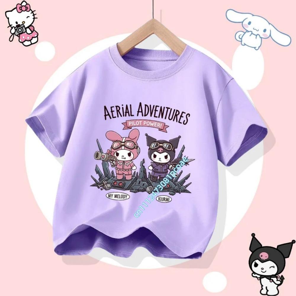 2026 Kuromi's new children's  short-sleeved girls' casual top, summer T-shirt, featuring Sanrio series cartoon prints