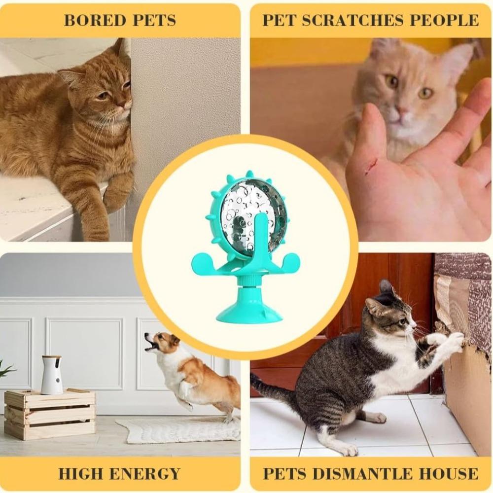 Interaktives Katzenleckerli-Spender-Spielzeug Drehbares Rad Futter-Trainingsspielzeug für Wohnungskatzen Kleintiere