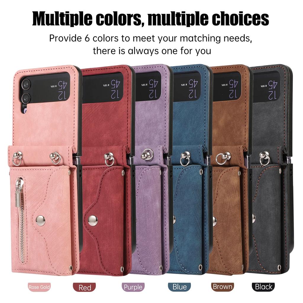 Zipper Wallet Leather Crossbody Case for Samsung Galaxy Z Flip 7 FE 6 5 4 3 Flip5 5G Purse Lanyard Strap Card Slot Holder Cover