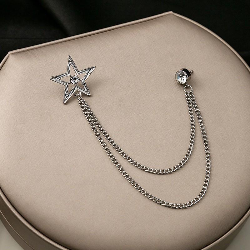 European & American Irregular Star Brooch with Tassel Chain – Stylish Korean Flower Accessory for Suits