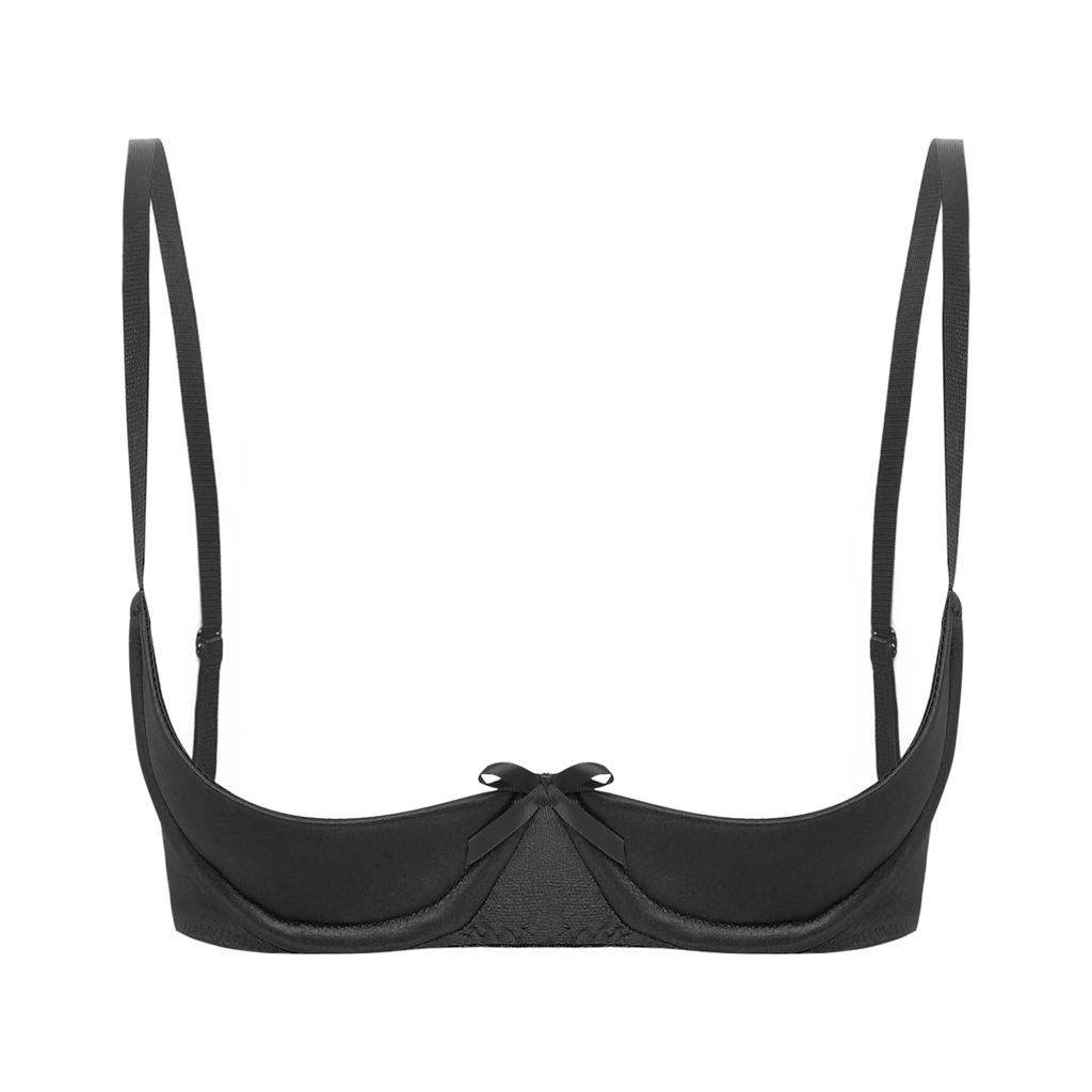 Women Satin Lingerie Underwire Half Cup Bow Push Up Bralette Shelf Bra Tops Corset Bustier Underwear Nightclub Costume