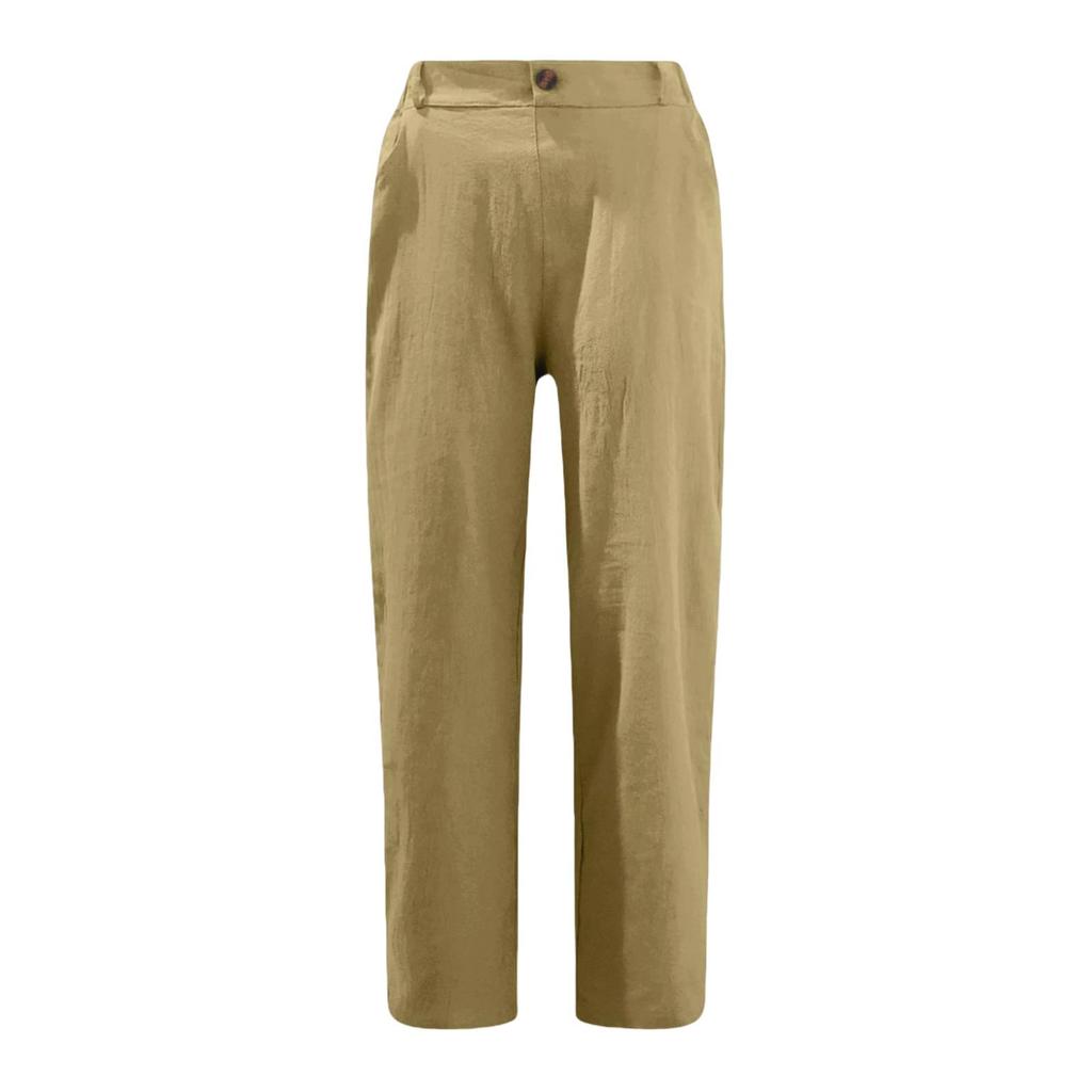 Women's Fashion Cotton-Linen Blend Loose-Fit High-Waisted Casual -Color Straight-Leg Pants