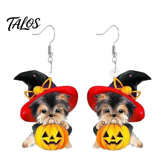 Orecchini Novità Festa di Halloween Cappello da Strega Orecchini Cucciolo, Cane Carino Zucca Pendenti Regalo per Lei Gioielli Leggeri in Acrilico, Accessori Donna
