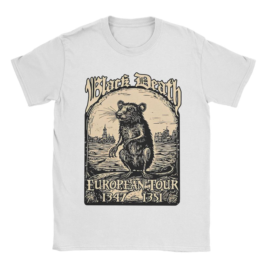 Bubonic World Tour T Shirts Men's Cotton Funny T-Shirt Round Collar Black Death European Tour Tees Short Sleeve Clothing
