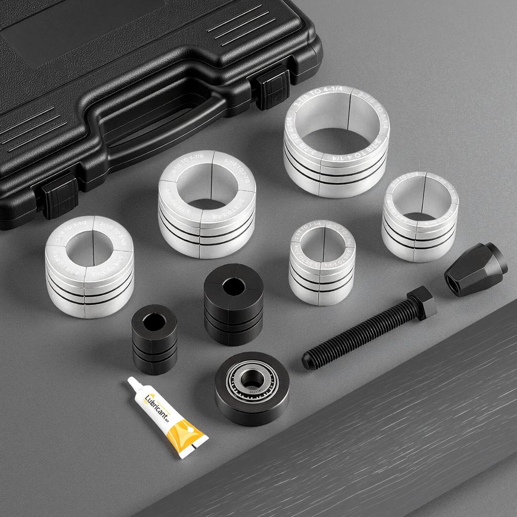 Exhaust Pipe Expander Tool Kit, 41.27mm - 107.95mm Exhaust Pipe Stretcher, Muffler Pipes Spreader with 7 Heavy-Duty Collects & Storage Case,