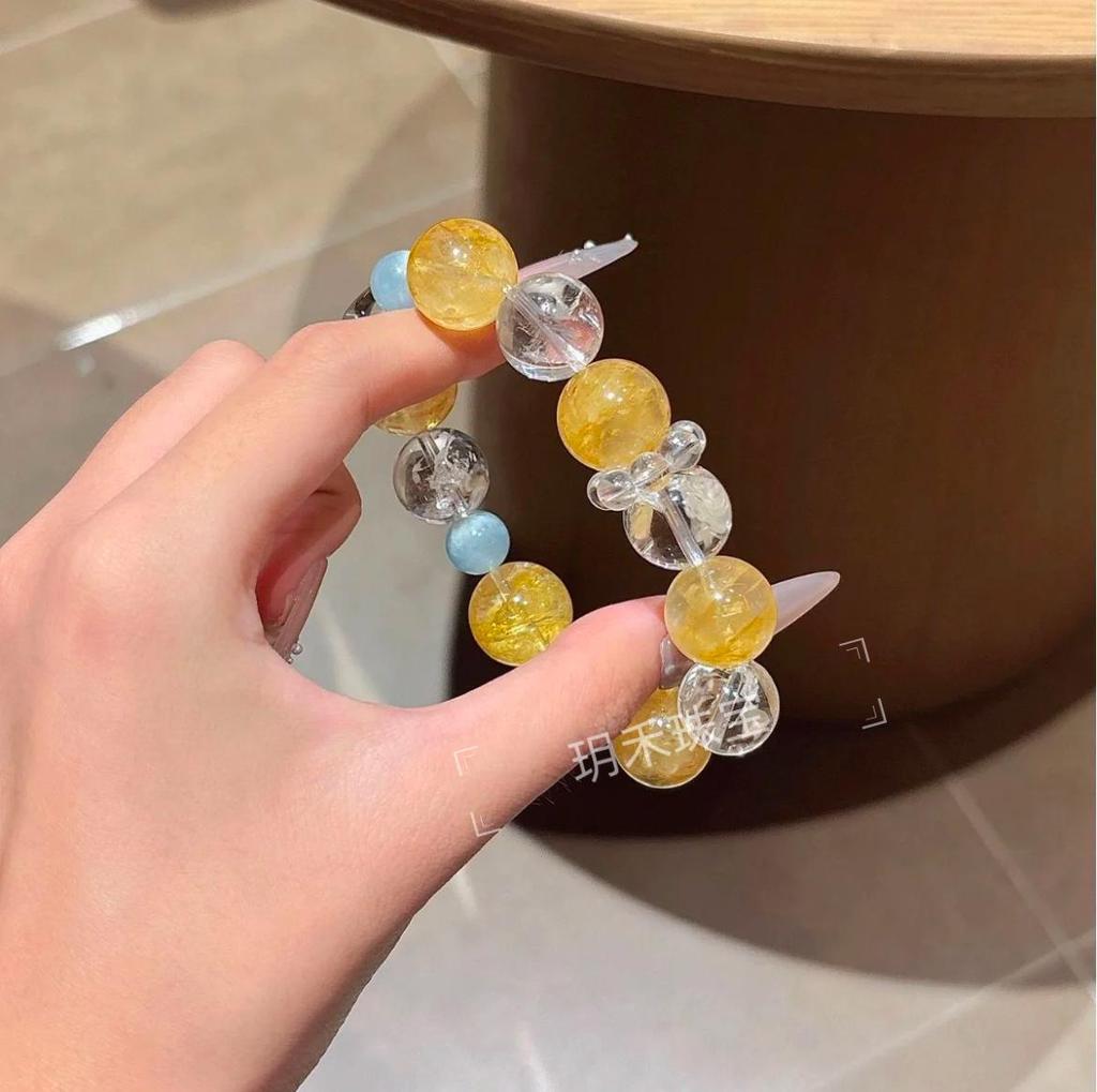 Natural Multicolor Energy Crystal Aquamarine Bracelet - Original Design