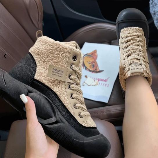 Fashion Thick-soled high-top ankle boots, fur, daily casual, height-increasing, sheep cake fur, plush women's cotton shoes