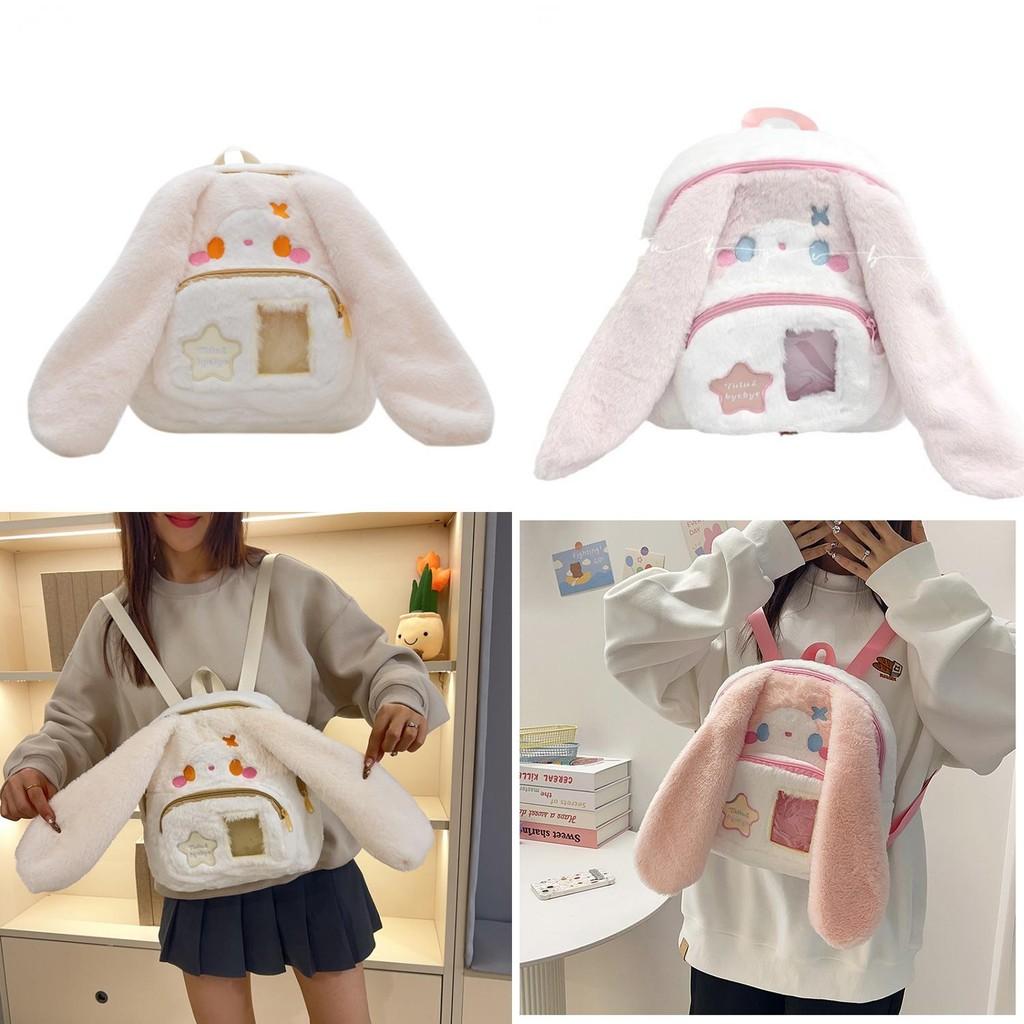 Girl Plush Lopunny Cartoon Backpack With Collapsible Storage And Cartoon Pattern