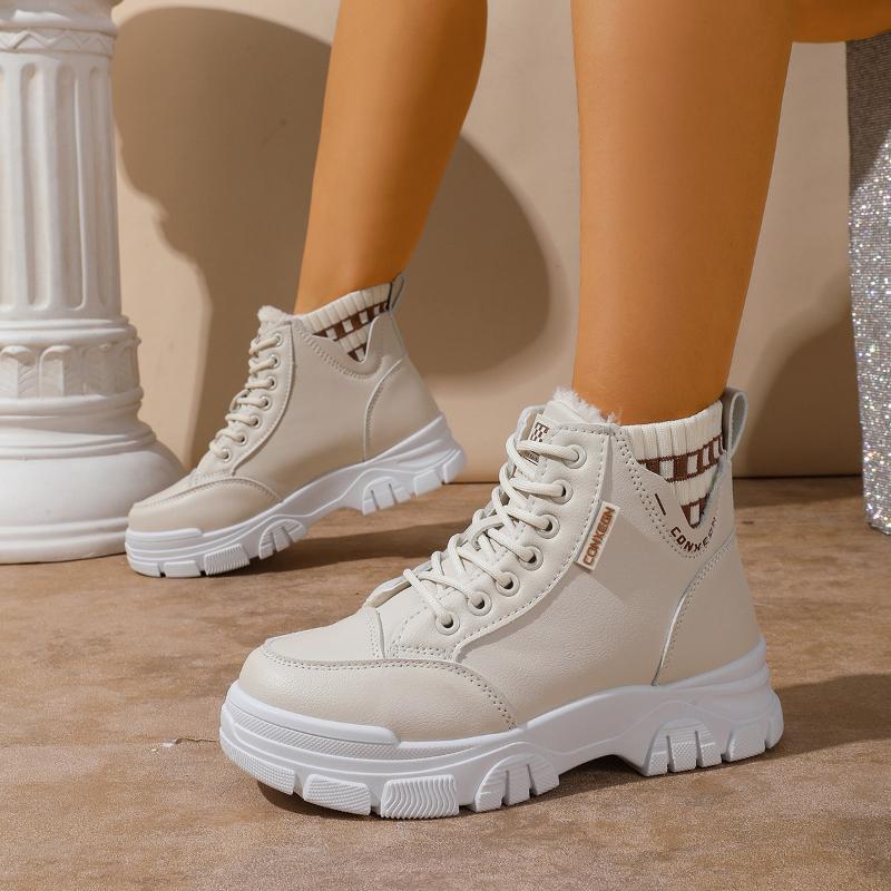 Winter Fashion Warm Sport Boots Women's Short Plush Ankle Boots Versatile Lace Up Platform Lady Shoes Lightweight Sneakers 35-43
