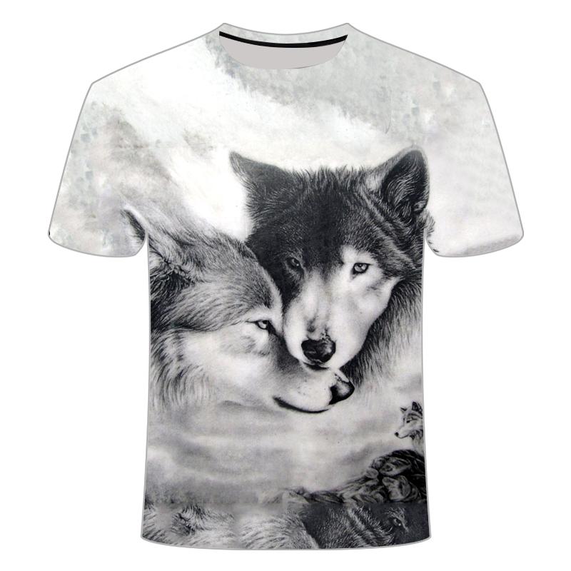 Summer Round Neck Animal Wolf Pattern 3D Print Top Fashionable Casual Short Sleeved Men's T-shirts