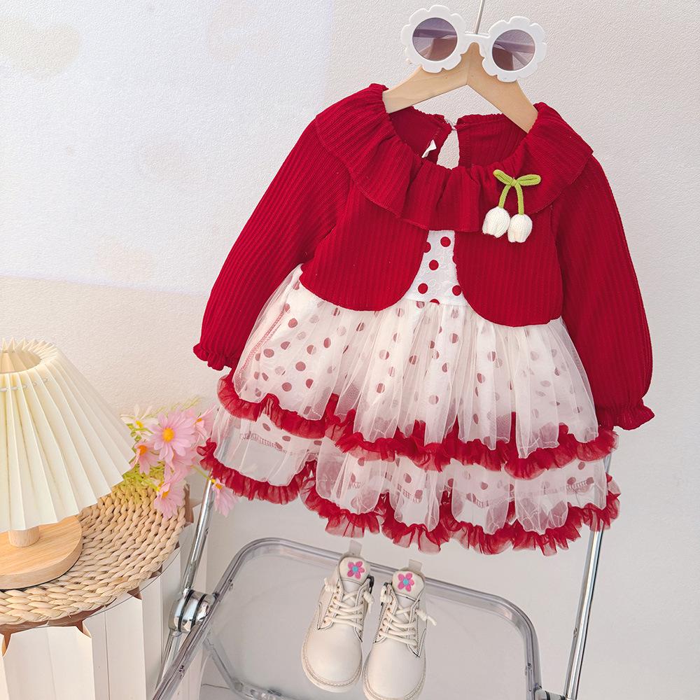 Baby Girl Spring & Autumn Polka Dot Tulip Mesh Dress
