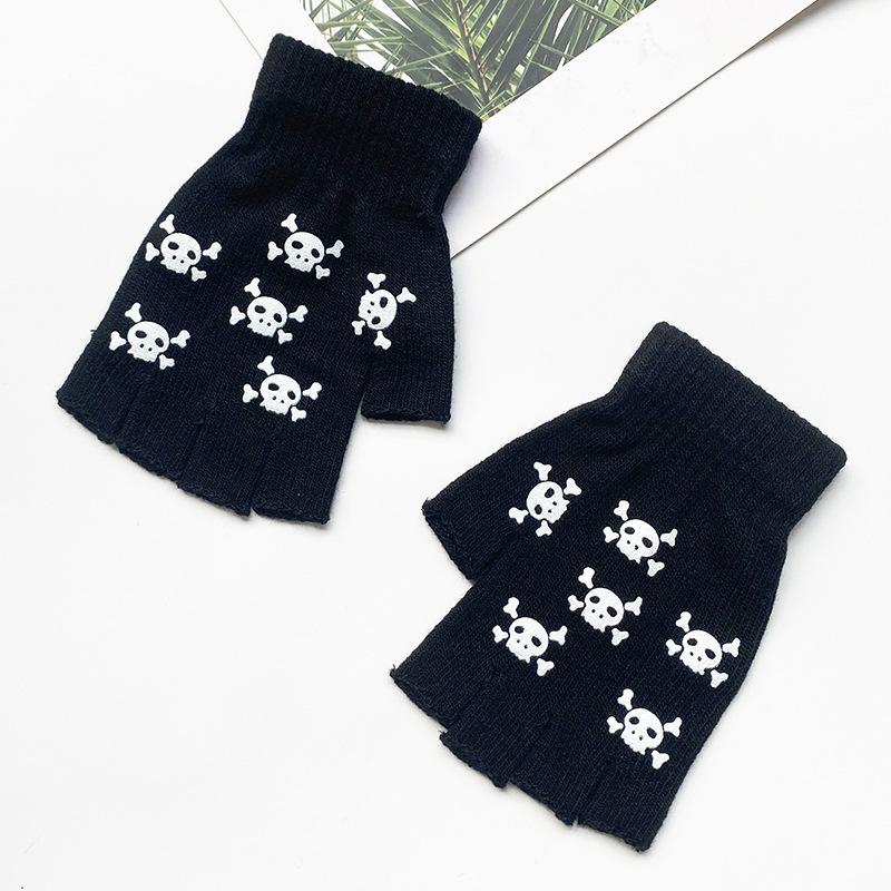 

Креативные черные теплые перчатки Светящиеся перчатки на Хэллоуин Вязаные перчатки унисекс Нескользящие перчатки для активного отдыха со скелетом