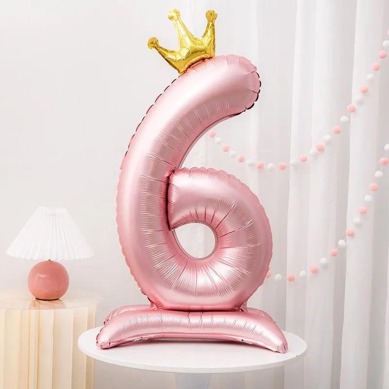 Gradient Color Crown Number Balloon Pillar, 32-40 Inch, First Birthday Party Decoration