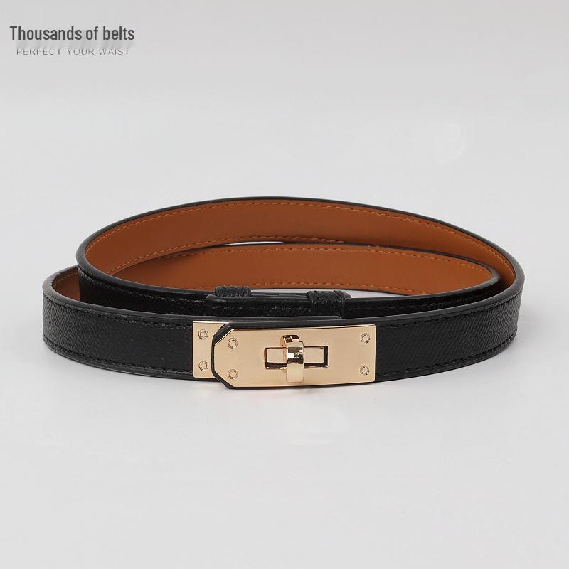 Women's Korean Style Grey Belt - Hole-Free Buckle, Fashionable, Versatile, Adjustable Thin Waistband, Decorative Skirt Accessory.