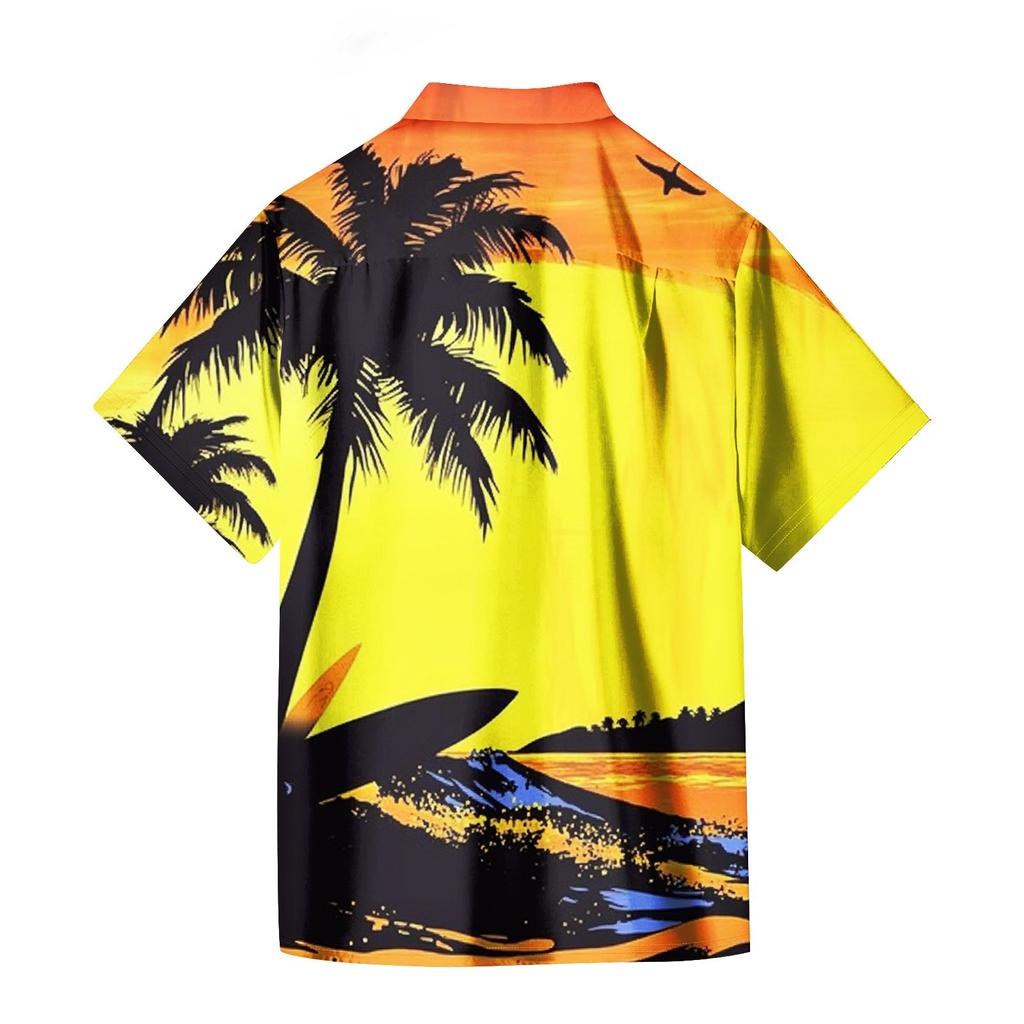 Herreskjorte med kortermer, slim fit, stilig Hawaii-trykk for menn