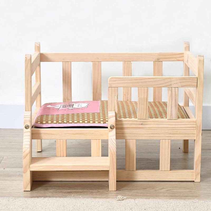 Elevated Solid Wood Pet Bed 4-Season Breathable Dog Kennel Ground Moisture-proof House for Small Dog & Cat Indoor Pet Furniture