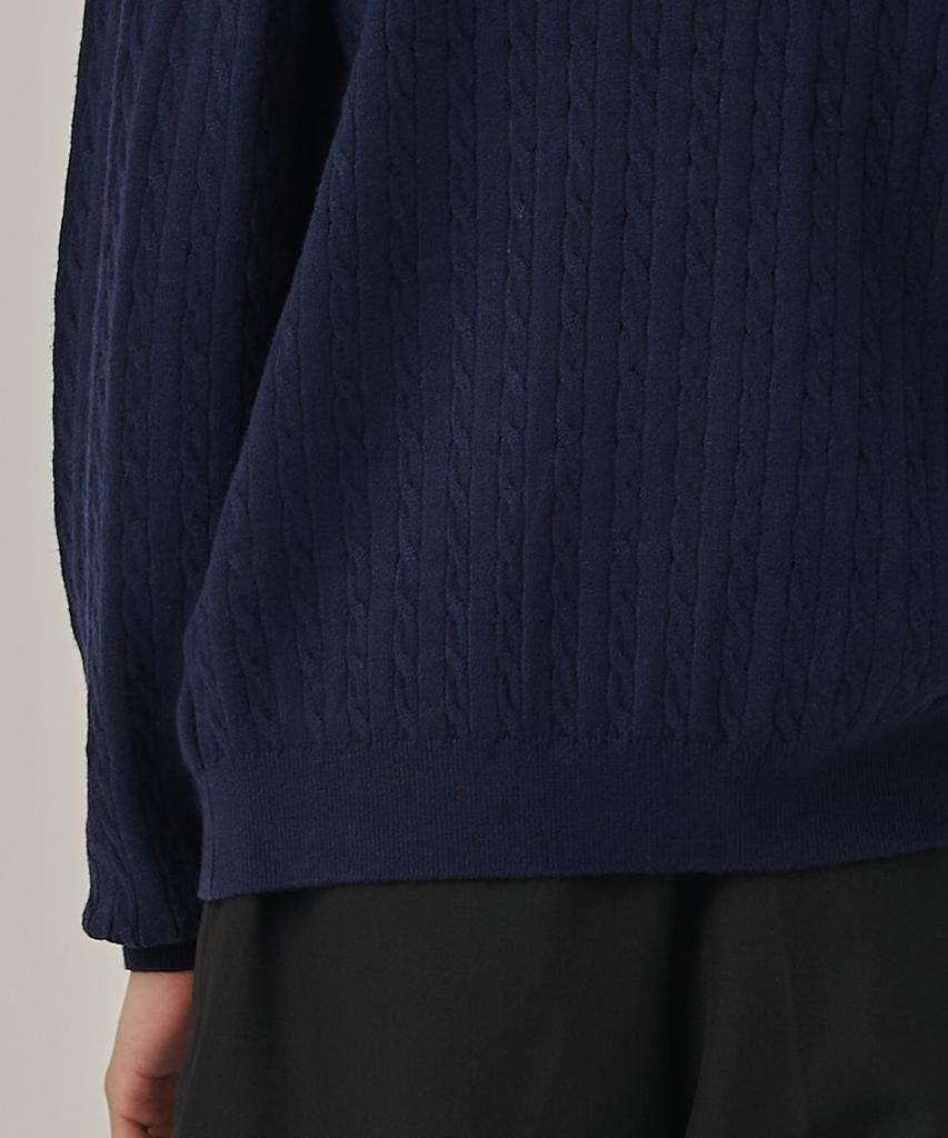 ANALOG MOOD Washable Cable Henley Neck Knit T-Shirt (Navy)