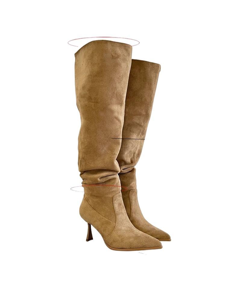 Cizme damă cu tub mare Cizme skinny cu vârf ascuțit Cizme caise mărime mare Cizme cu toc subțire Cizme înalte cu toc înalt Cizme până la genunchi cu toc înalt