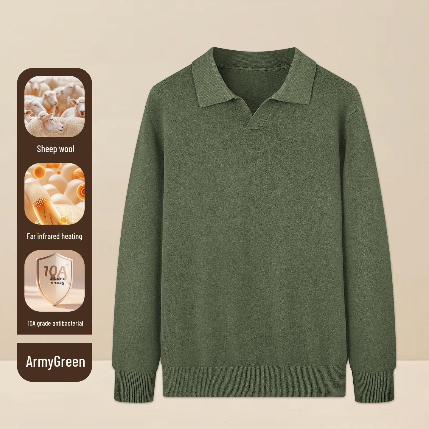 

Men s Seagull Collar Wool Knit Sweater: 2026 New Modal Casual Loose Base Layer for Autumn/Winter Warmth 3XL армія зелений колір