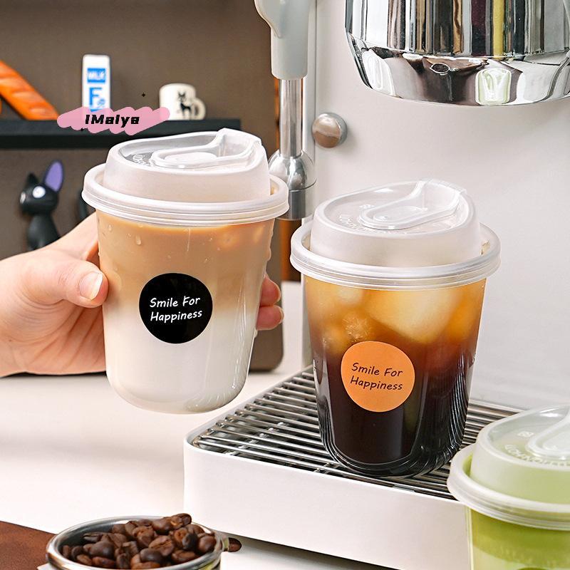 M-10pcs Disposable Transparent Coffee Cups With Lids Thick U-shaped Cups For Hot Drink Milk Tea Takeaway Beverage Cups