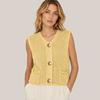 Damen V-Ausschnitt Ärmellose Strickweste mit Taschen Drei-Knopf Cardigan