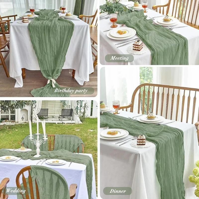 Wedding Pink Gauze Table Runner Semi-Sheer Vintage Cheesecloth Table Setting Dining Party Christmas Banquets Arches Cake Decor