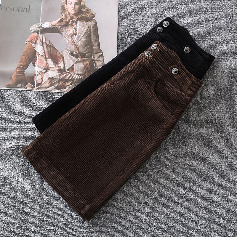 Corduroy High Waist A-Line Pencil Skirt for Women - Versatile Spring/Autumn 2025 Fashion