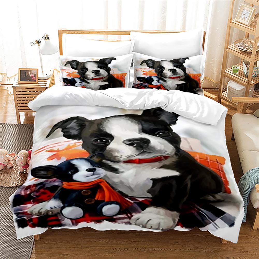 Dog And Cat Duvet Cover Set 3D Print Cute Kawaii Animals King Queen Size Polyester Comforter Cover For Kid Boy Girl Bedding Set