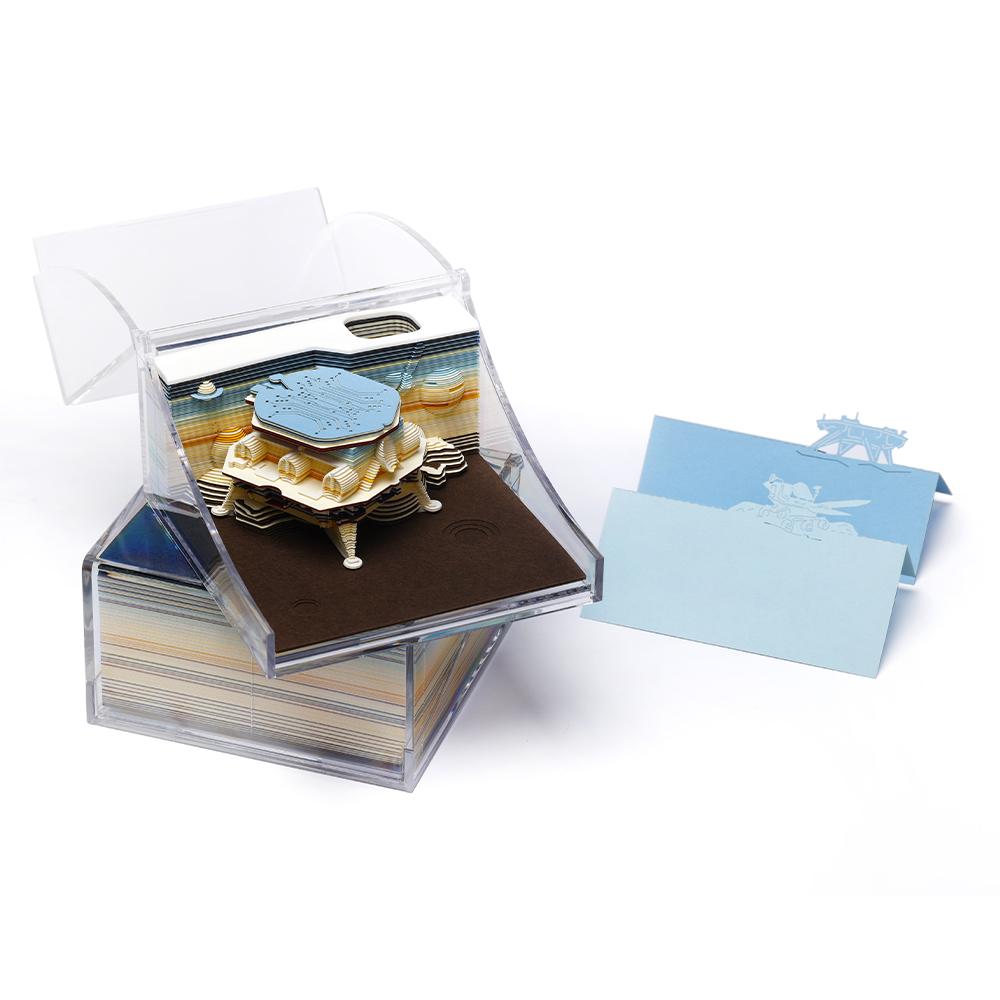 New Fashion 3D Paper Carving Cube Memo Pad Laser Engraved Aerospace Architecture Design Business Satellite Desktop Ornament