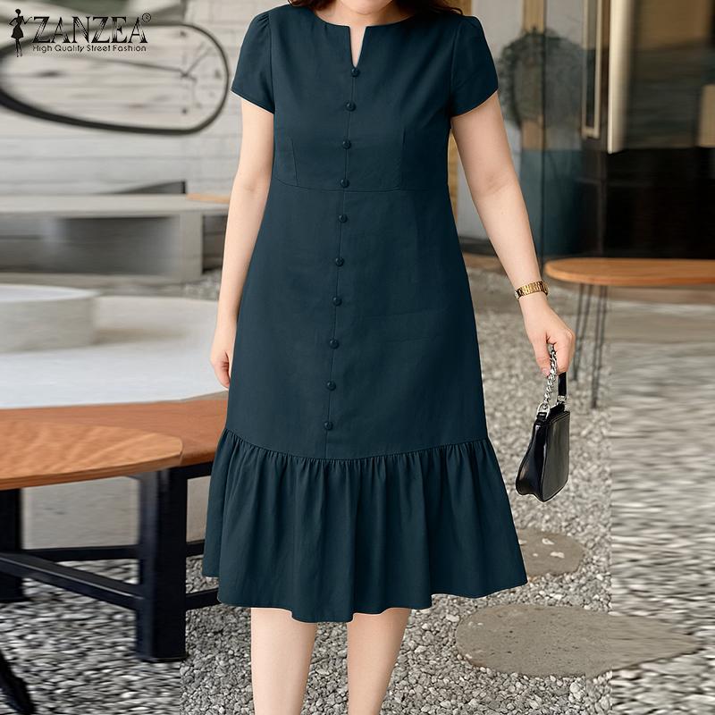 ZANZEA Women Summer Casual V-Neck Short Sleeve Dress