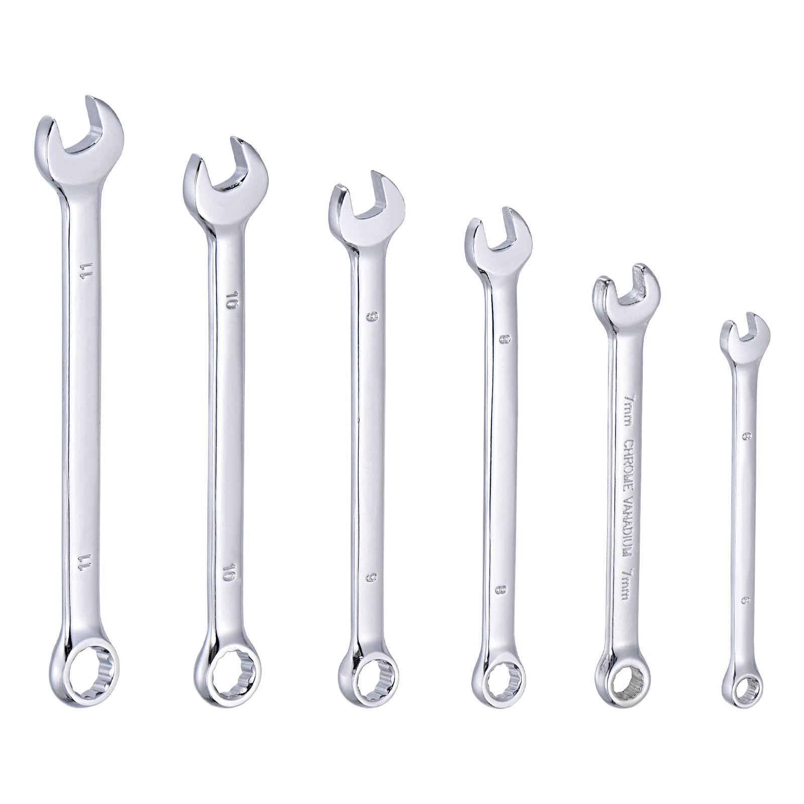 

uxcell Combination Wrench Set Steel with Rolling Pouch Metric mm Open End and Box End 6 Pieces CR-V 6-11