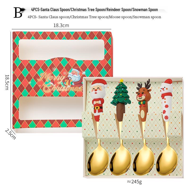 Creatieve Kerstman Koffielepel & Dessertvork Set - Roestvrijstalen Bestek voor Kerst