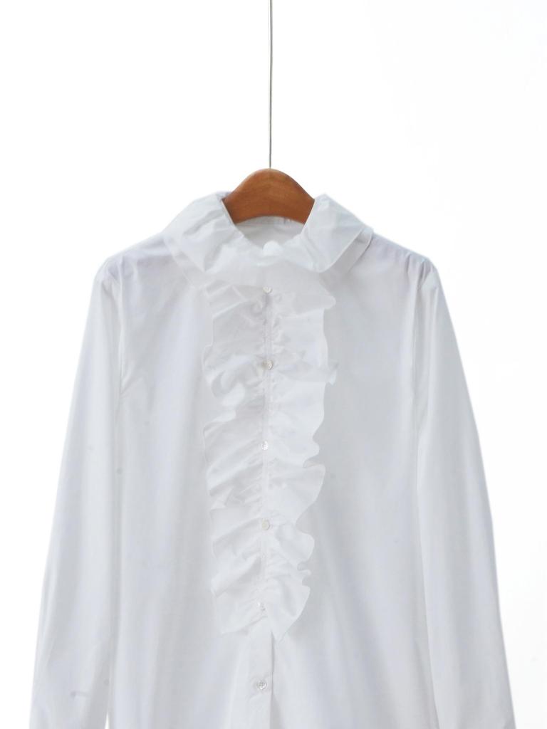French Elegance | D Brand Spring 26: 100% Poplin Cotton Ruffle Trim Long Sleeve Shirt