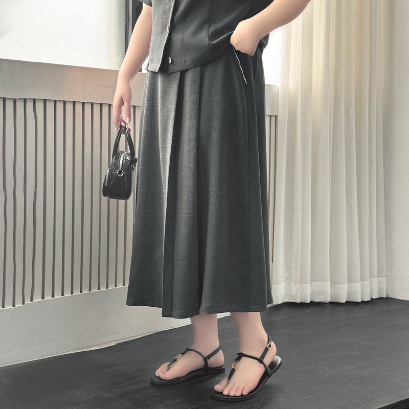 

Женская одежда больших размеров [Пуловер-рубашка в стиле корейской куклы] Текстурная ткань арабески Темпераментные рубашки Плиссированная юбка Костюм-двойка Melange gray-Skirt 9xl