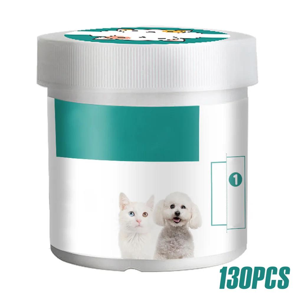

130Pcs Naturals Pet Wipes Dog Cat Tear Stain Remover Wipes Multi-role Pet Eye Ear Cleaning Care Round Pad Pet Grooming Supplies білий