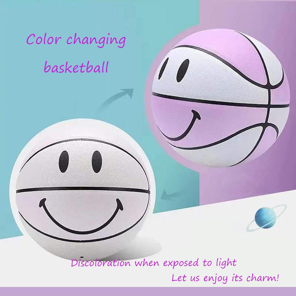 7 Smile Beginner Gift for Kids PU Basketball Mesh for Indoor and Outdoor Training No. Color-Changing Basketball, 6+, Non-Slip Wear-Resistant (Needle,
