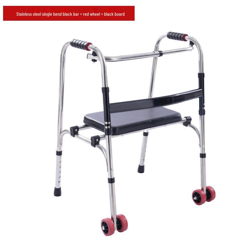 Stainless Steel Rollator Walker with Seat and Wheels - Rehabilitation Support Frame