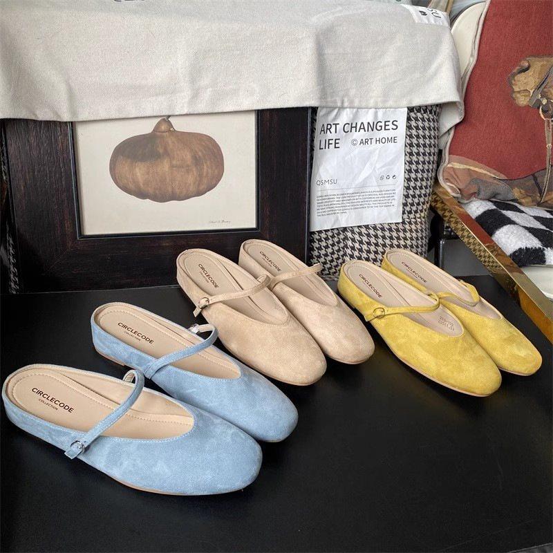 Square Head Bag Head Inner Height Increase Flat Bottom Super Fire Fashion National Style Low Half Slippers Women's Summer Wear and Muller Shoes Ma