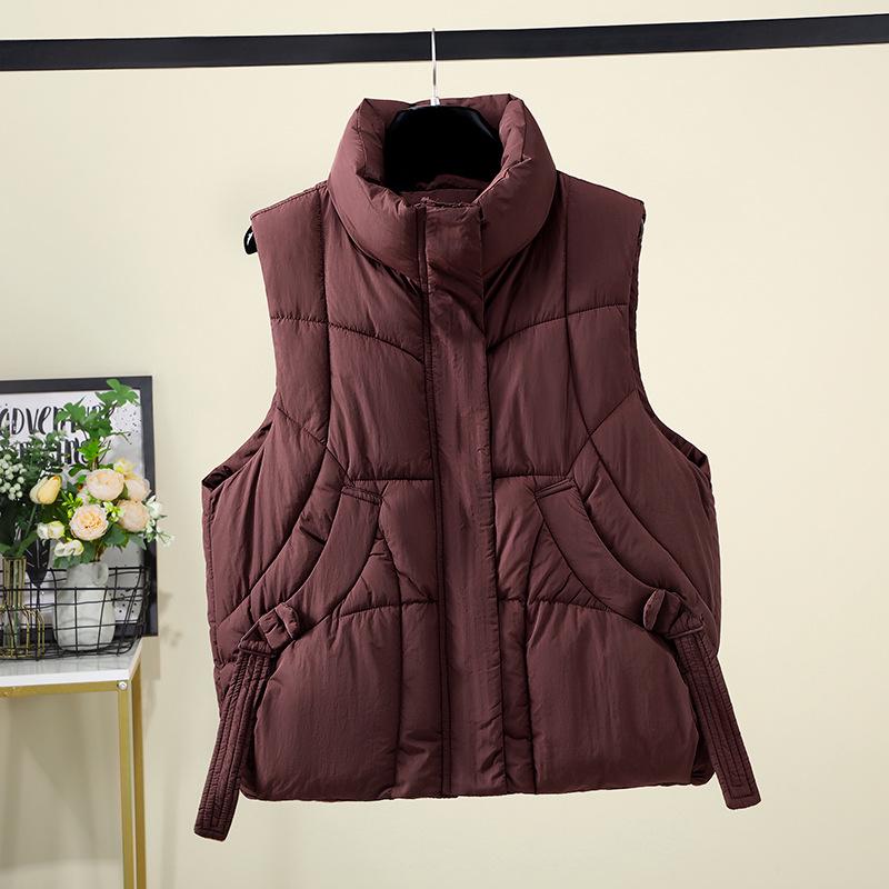 Women's Cotton Vest: European American Style, Autumn/Winter 2025, Sleeveless, Thickened, Warm, Casual Loose Fit, Solid Color Outerwear