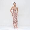 Early Summer Exquisite Neck Dress Floral Mesh Pleated Waist Fishtail Long Dress High-end Gentle Wind Dress