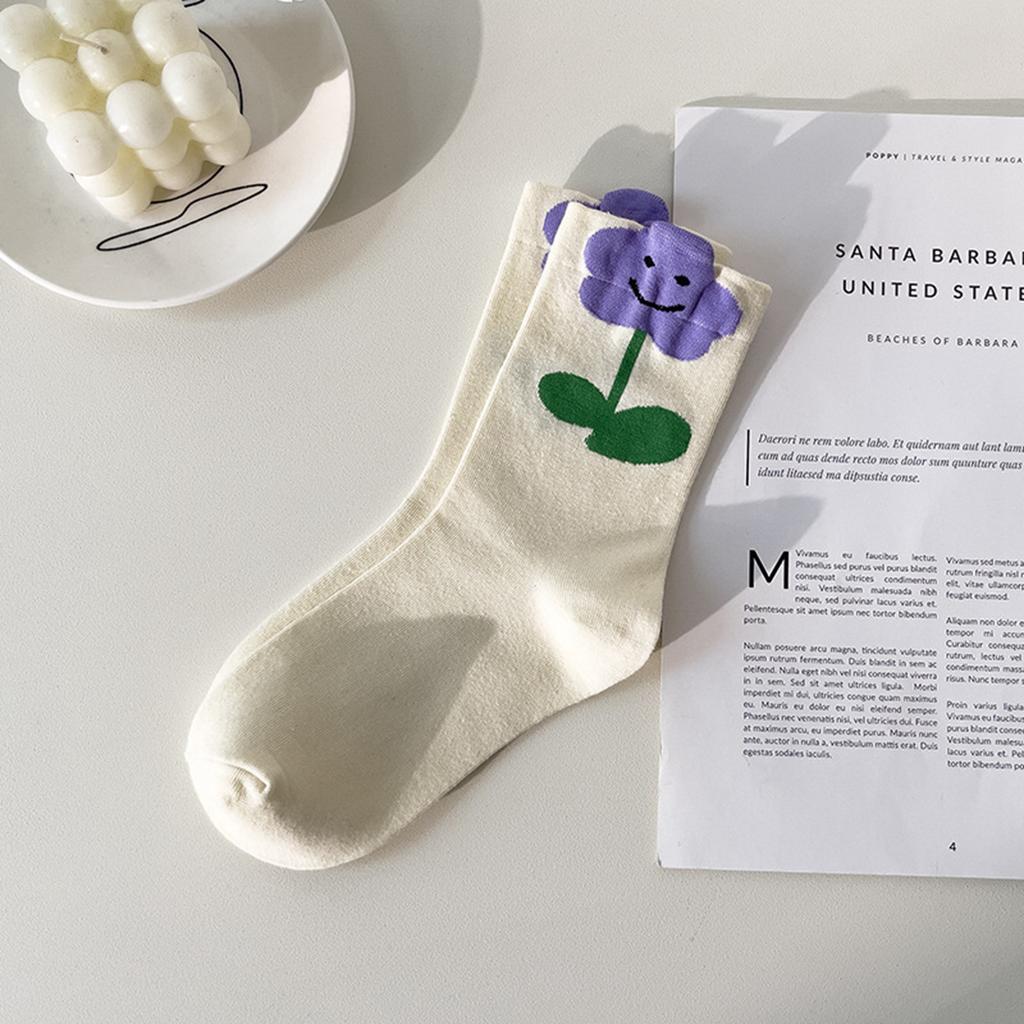 Damen Mid-Tube-Socken Tulpenmuster Baumwollsocken Damen Deodorant Schweißabsorptionssocken Gemischte Farbe 5 Paare Kostenlos