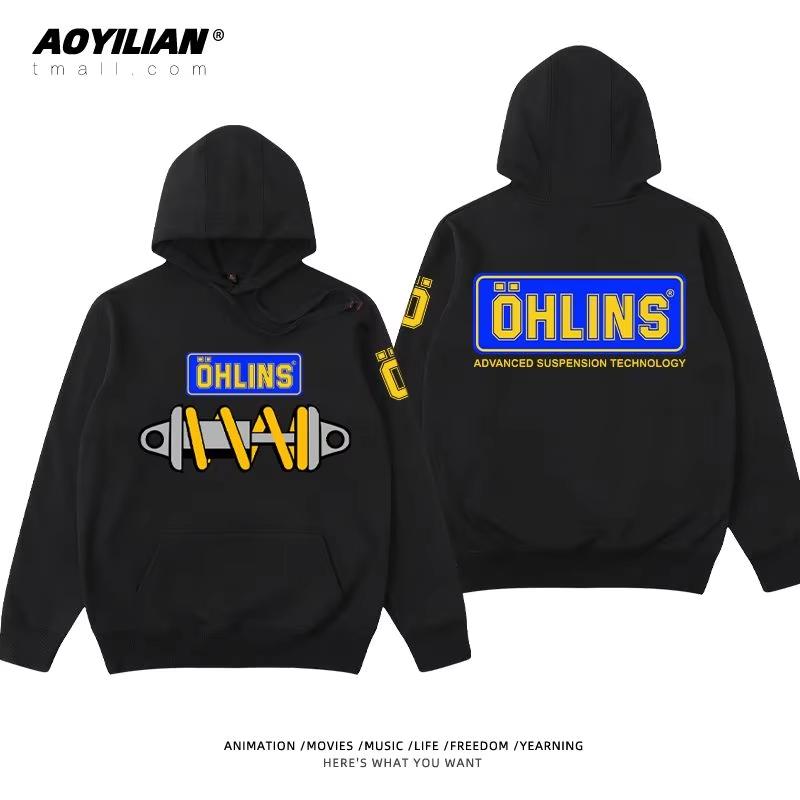 Autumn Winter Men Suspension Car Motorcycle Sport Racing Ohlins Shock Hoodies Long Sleeves Thermal Sweatshirt Ladies Unisex