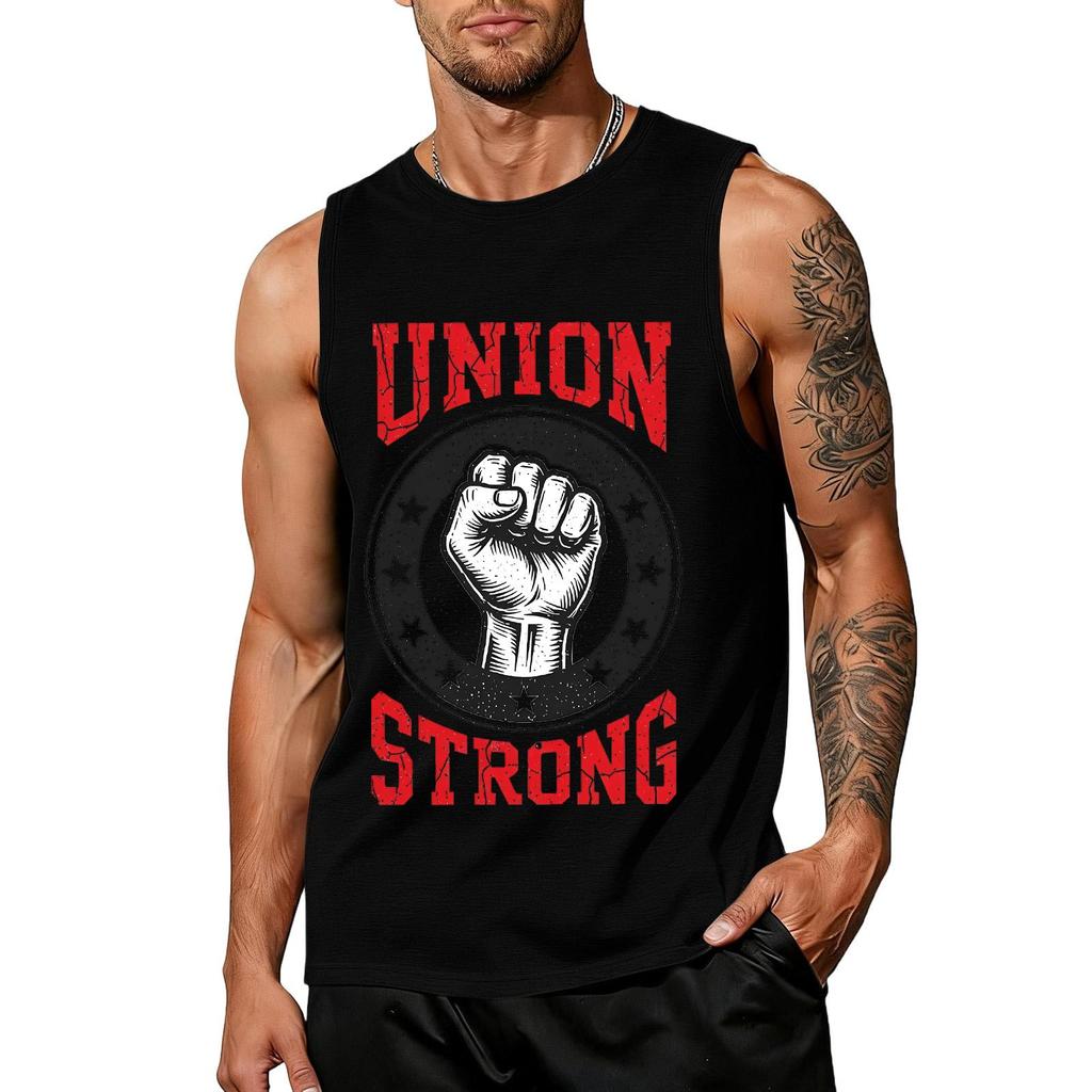 Men's Sleeveless Casual Tank Top Muscle Shirt Labor Day Union Strong Printed Sleeveless Tee Workout Gym Shirt