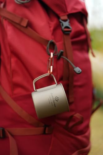 COOK'N'ESCAPE Titanium Mug Set (300ml + 450ml), Lightweight, Stackable, with Lid, Folding Handle, Open-Face Safe, Unpainted, Camping Cup, Outdoor Cup,