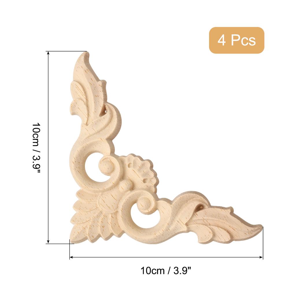 4pcs Wood Carved Door Cabinets Wood Applique Onlays Figurine Craft Home Decor Unpainted Corners Carved Decals Wall Decoration