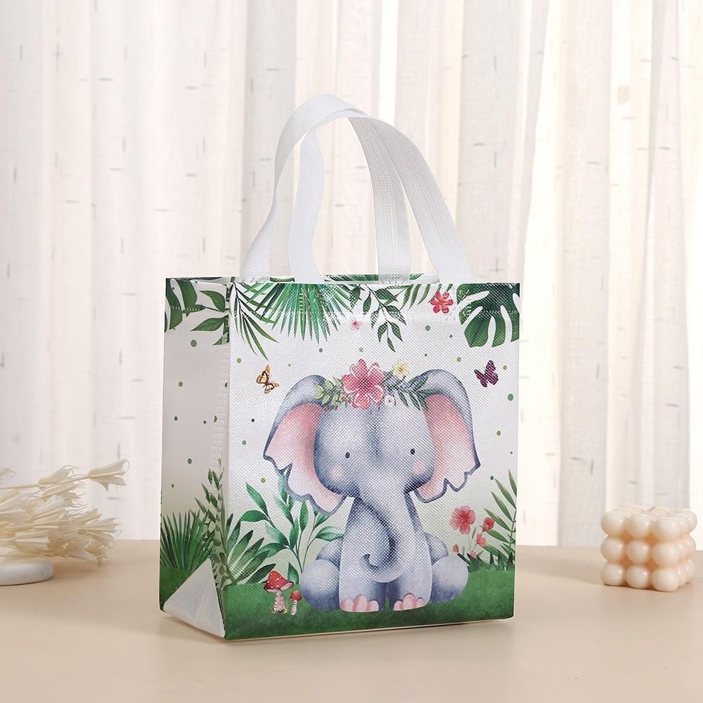 5pcs Jungle Animal Theme Party Favor Bags Hippo Elephant Shopping Bags Party Supplies E