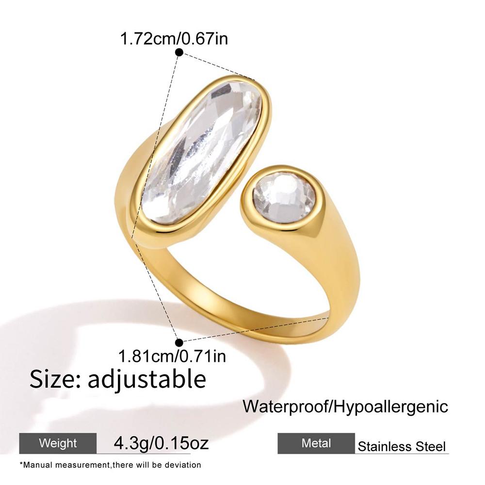 Stainless Steel Geometric Shape CZ Zircon Open Ring for Women 18K Gold Plated Stackable Fashion Finger Jewelry Anti Allergic